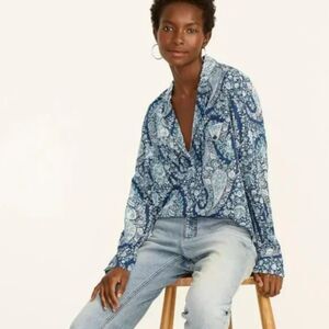 J. Crew Patch Pocket Washable Silk Paisley Oversized Size XS